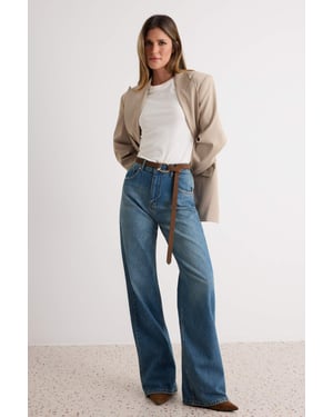 TRENDYOLMİLLA Dames Blauw Effen Wijde pijp Hoge taille Jeans