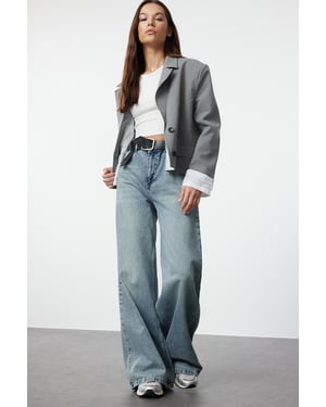 TRENDYOLMİLLA Dames Blauw Effen Wijde pijp Normale taille Jeans
