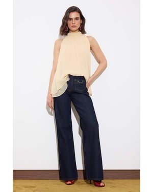 TRENDYOLMİLLA Dames Blauw Effen Wijde pijp Hoge taille Jeans