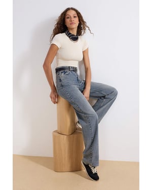 TRENDYOLMİLLA Dames Blauw Effen Wijde pijp Lage taille Jeans