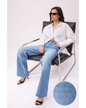 TRENDYOLMİLLA Dames Blauw Effen Wijde pijp Hoge taille Jeans