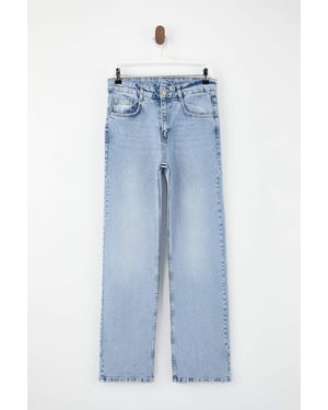 TRENDYOLMİLLA Dames Blauw Effen Wijde pijp Hoge taille Jeans