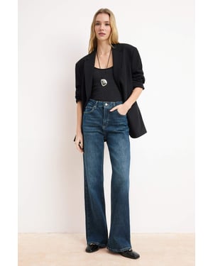 TRENDYOLMİLLA Dames Donkerblauw Effen Wijde pijp Hoge taille Jeans