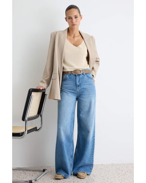 TRENDYOLMİLLA Dames Donkerblauw Effen Wijde pijp Hoge taille Jeans