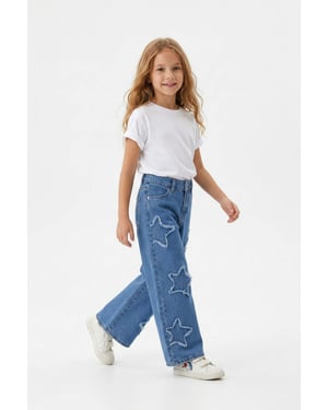 TRENDYOLKIDS Flickor Blå Blommig Hög midja Jeans