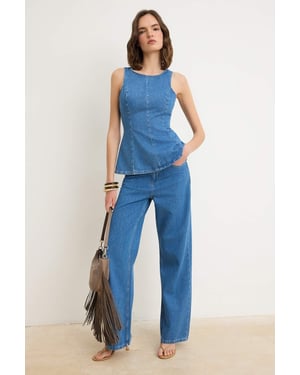 TRENDYOLMİLLA Dames Blauw Effen Wijde pijp Hoge taille Jeans
