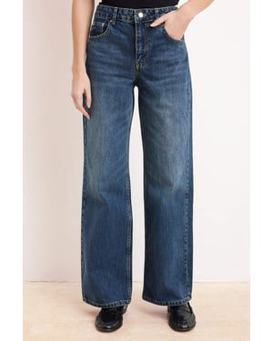 TRENDYOLMİLLA Dames Donkerblauw Effen Wijde pijp Normale taille Jeans