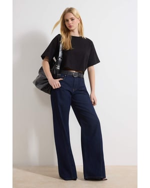 TRENDYOLMİLLA Dames Donkerblauw Effen Wijde pijp Normale taille Jeans