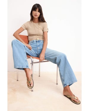 TRENDYOLMİLLA Dames Blauw Effen Wijde pijp Hoge taille Jeans