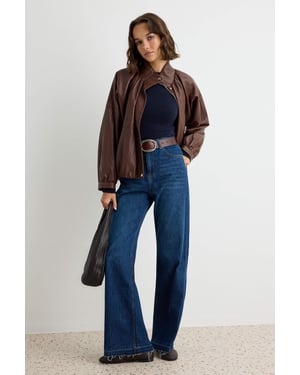 TRENDYOLMİLLA Dames Donkerblauw Effen Wijde pijp Hoge taille Jeans