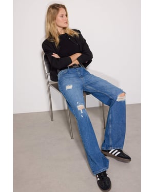 TRENDYOLMİLLA Dames Blauw Effen Wijde pijp Hoge taille Jeans