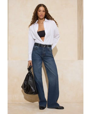 TRENDYOLMİLLA Dames Donkerblauw Effen Wijde pijp Hoge taille Jeans