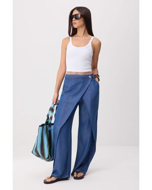TRENDYOLMİLLA Dames Blauw Effen Wijde pijp Hoge taille Jeans