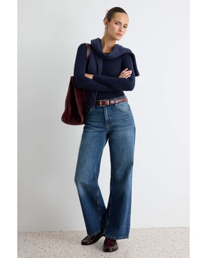 TRENDYOLMİLLA Dames Blauw Effen Wijde pijp Hoge taille Jeans