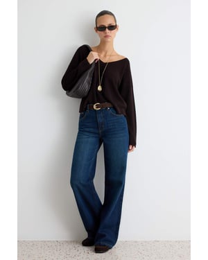 TRENDYOLMİLLA Dames Donkerblauw Effen Wijde pijp Lage taille Jeans