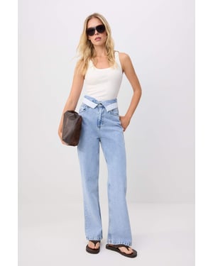 TRENDYOLMİLLA Dames Blauw Effen Wijde pijp Hoge taille Jeans