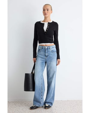 TRENDYOLMİLLA Dames Donkerblauw Effen Wijde pijp Hoge taille Jeans