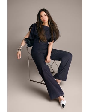 TRENDYOLMİLLA Dames Donkerblauw Geborduurd Wijde pijp Hoge taille Jeans