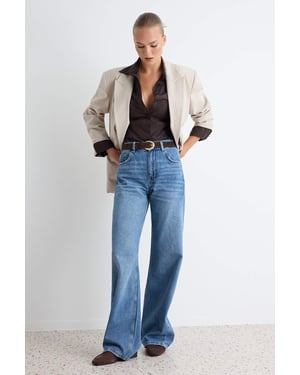 TRENDYOLMİLLA Dames Donkerblauw Effen Wijde pijp Hoge taille Jeans