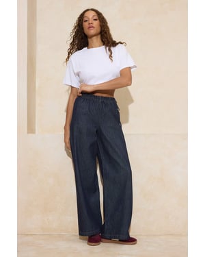 TRENDYOLMİLLA Dames Donkerblauw Effen Wijde pijp Hoge taille Jeans