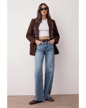 TRENDYOLMİLLA Dames Blauw Effen Wijde pijp Hoge taille Jeans