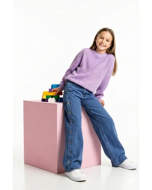 TRENDYOLKIDS Flickor Blå Enfärgad Vida ben Hög midja Jeans