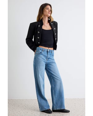 TRENDYOLMİLLA Dames Blauw Effen Wijde pijp Normale taille Jeans