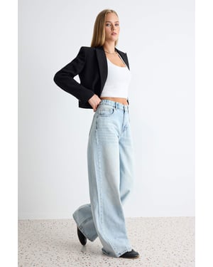 TRENDYOLMİLLA Dames Blauw Effen Wijde pijp Hoge taille Jeans