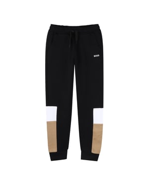 Boss Slanke joggingbroek van fleece met kleurblokken voor jongens (Zwart)