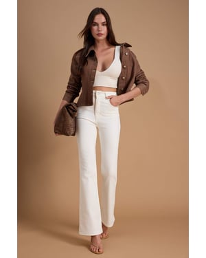 TRENDYOLMİLLA Dames Ecru Effen Flared Hoge taille Jeans