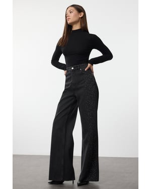 TRENDYOLMİLLA Dames Zwart Effen Wijde pijp Hoge taille Jeans