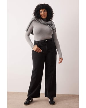 Trendyol Curve Dames Grijs Effen Wijde pijp Hoge taille Grote maten Jeans