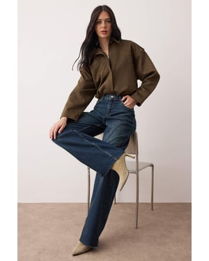 TRENDYOLMİLLA Dames Donkerblauw Effen Wijde pijp Hoge taille Jeans