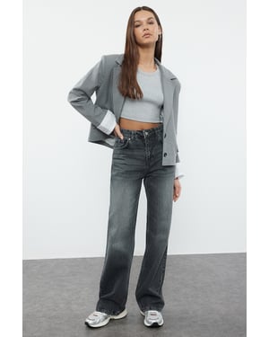 TRENDYOLMİLLA Dames Grijs Effen Wijde pijp Hoge taille Jeans