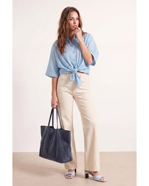 TRENDYOLMİLLA Dames Ecru Effen Wijde pijp Hoge taille Jeans