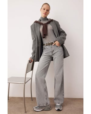 TRENDYOLMİLLA Dames Grijs Effen Wijde pijp Hoge taille Jeans