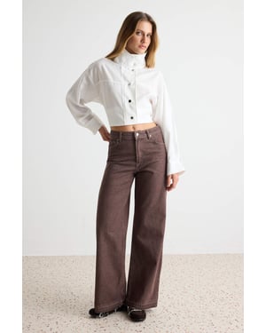 TRENDYOLMİLLA Dames Bruin Effen Wijde pijp Hoge taille Jeans