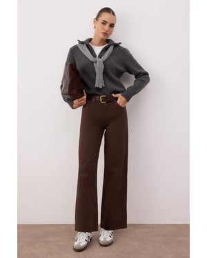 TRENDYOLMİLLA Dames Bruin Effen Culotte Hoge taille Jeans