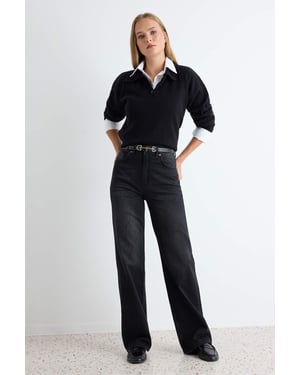 TRENDYOLMİLLA Dames Zwart Effen Wijde pijp Hoge taille Jeans