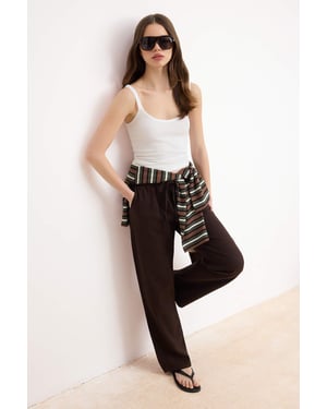TRENDYOLMİLLA Dames Bruin Effen Wijde pijp Hoge taille Jeans
