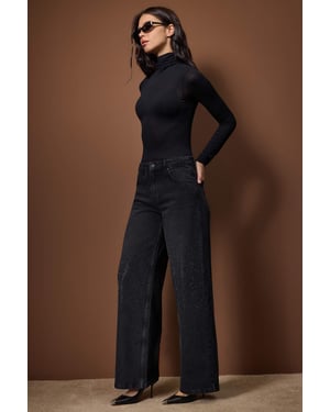 TRENDYOLMİLLA Dames Zwart Effen Wijde pijp Normale taille Jeans