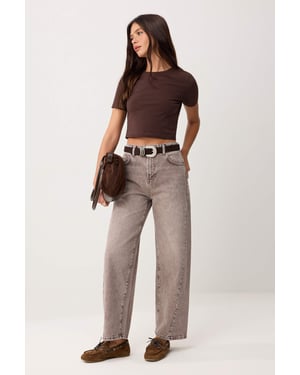 TRENDYOLMİLLA Dames Bruin Effen Barrel Hoge taille Jeans