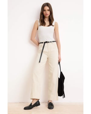 TRENDYOLMİLLA Dames Ecru Effen Barrel Hoge taille Jeans