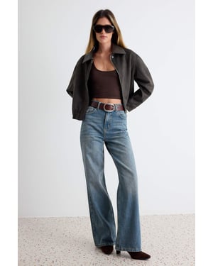 TRENDYOLMİLLA Dames Donkerblauw Effen Wijde pijp Hoge taille Jeans
