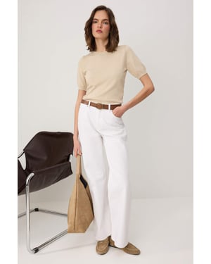 TRENDYOLMİLLA Dames Wit Effen Wijde pijp Hoge taille Jeans