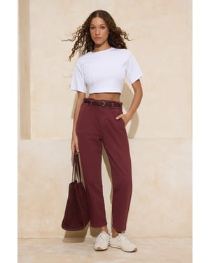 TRENDYOLMİLLA Dames Bordeaux Effen Barrel Hoge taille Jeans