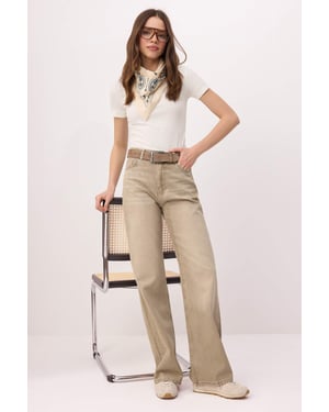 TRENDYOLMİLLA Dames Beige Effen Wijde pijp Hoge taille Jeans