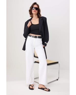 TRENDYOLMİLLA Dames Wit Effen Wijde pijp Hoge taille Jeans