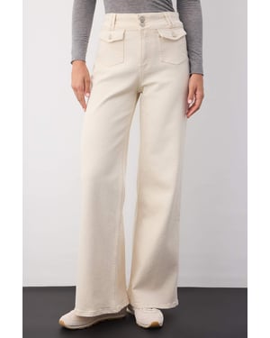 TRENDYOLMİLLA Dames Ecru Effen Wijde pijp Hoge taille Jeans