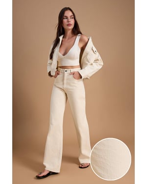 TRENDYOLMİLLA Dames Ecru Effen Wijde pijp Hoge taille Jeans